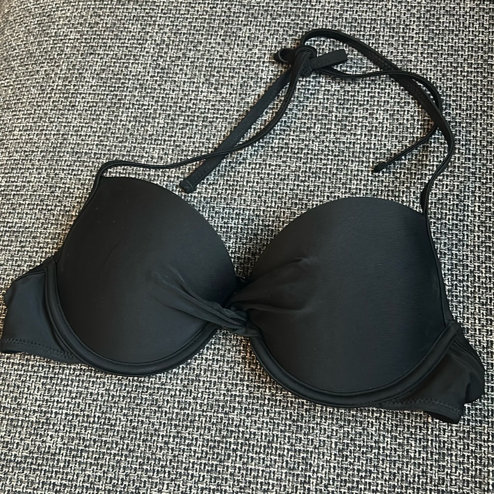 Black push-up tie halter bikini top